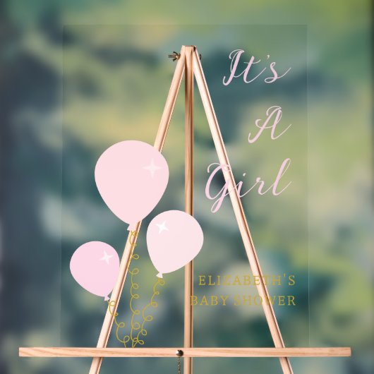 Pink Balloons Girl Baby Shower アクリルサイン (ニュートラル)