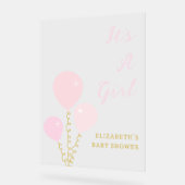 Pink Balloons Girl Baby Shower アクリルサイン (傾斜)