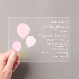 Pink Balloons Girl Baby Shower アクリル招待状