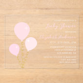 Pink Balloons Girl Baby Shower アクリル招待状 (正面)