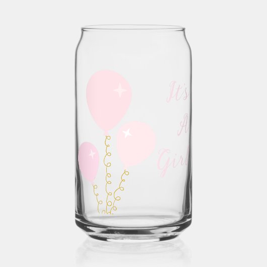 Pink Balloons Girl Baby Shower ガラス缶 (正面)