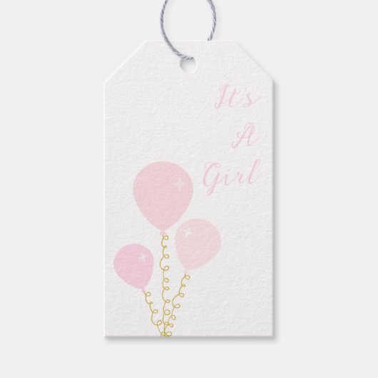 Pink Balloons Girl Baby Shower ギフトタグ (正面)
