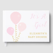 Pink Balloons Girl Baby Shower ゲストブック (正面)