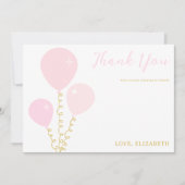 Pink Balloons Girl Baby Shower サンキューカード (正面)