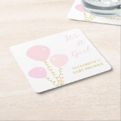 Pink Balloons Girl Baby Shower スクエアペーパーコースター (アングル)