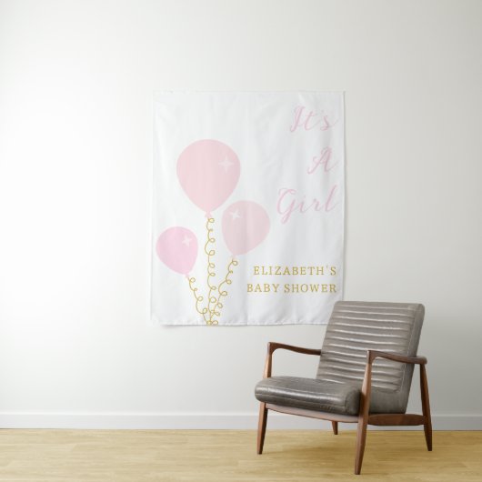 Pink Balloons Girl Baby Shower タペストリー (インサイチュ)