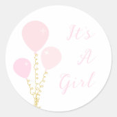 Pink Balloons Girl Baby Shower ラウンドシール (正面)