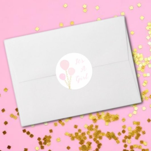 Pink Balloons Girl Baby Shower ラウンドシール