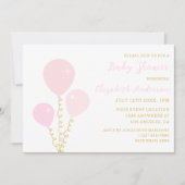 Pink Balloons Girl Baby Shower 招待状 (正面)