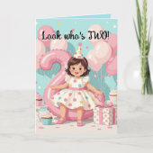 Pink Balloons 'Look Who's TWO! Girl's 2nd Birthday カード (正面)