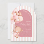 Pink Balloons, Stripes & Bloom Baby Shower Arch 招待状 (正面)