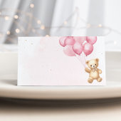 Pink balloons teddy bear baby shower place cards