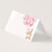 Pink balloons teddy bear baby shower place cards (正面)