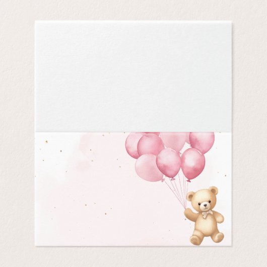 Pink balloons teddy bear baby shower place cards (外部フラット)