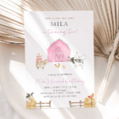 Pink Barn 2nd Birthday Party, Girl Farm B'day 招待状