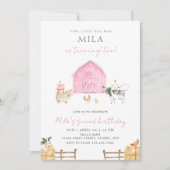 Pink Barn 2nd Birthday Party, Girl Farm B'day 招待状 (正面)