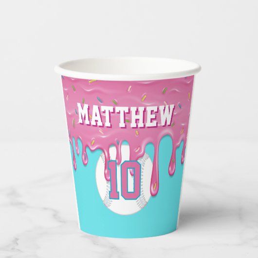 Pink Baseball Drip Birthday 紙コップ (正面)