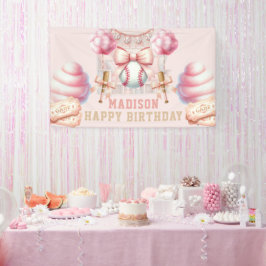 Pink Baseball Happy Birthday 横断幕