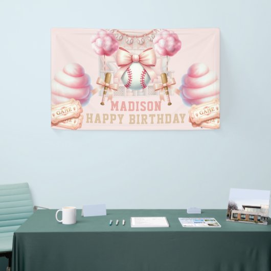 Pink Baseball Happy Birthday 横断幕 (トレードショー)