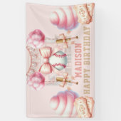 Pink Baseball Happy Birthday 横断幕 (縦)