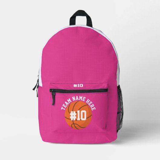Pink Basketball Backpack School Sports Team Player プリントバックパック (正面)