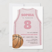 Pink Basketball Jersey Birthday Party Watercolor  招待状 (正面)