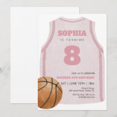 Pink Basketball Jersey Birthday Party Watercolor  招待状 (正面/裏面)