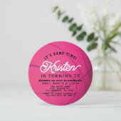 Pink Basketball Shape Photo Girl Birthday Circle 招待状 (スタンド正面)