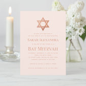 Pink Bat Mitzvah Simple  Rose Gold Star of David  招待状