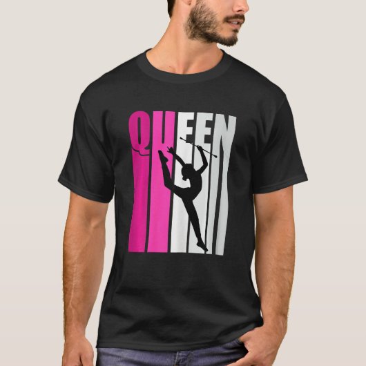 Pink Baton Twirling Gymnast Queen Gymnastics Daugh Tシャツ (正面)