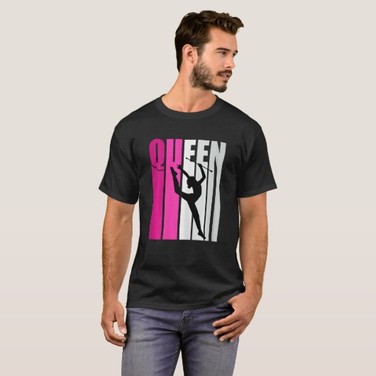 Pink Baton Twirling Gymnast Queen Gymnastics Daugh Tシャツ (正面フル)