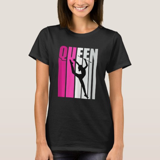 Pink Baton Twirling Gymnast Queen Gymnastics Daugh Tシャツ (正面)