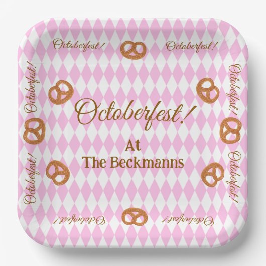 Pink Bavarian Octoberfest Pretzels Personalize ペーパープレート (正面)