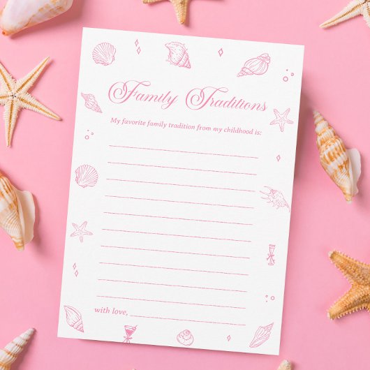Pink Beach Baby Shower Family Traditions Game Card 招待状