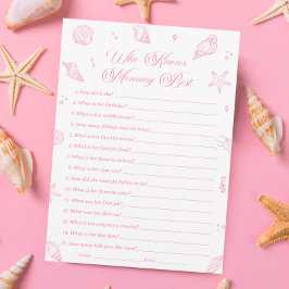 Pink Beach Baby Shower Who Knows Mommy Best Game 招待状