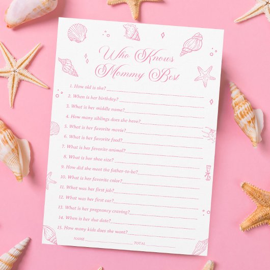 Pink Beach Baby Shower Who Knows Mommy Best Game 招待状