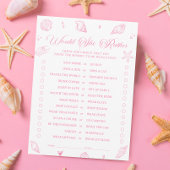 Pink Beach Baby Shower Would She Rather Game Card 招待状