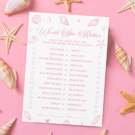 Pink Beach Baby Shower Would She Rather Game Card 招待状