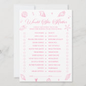 Pink Beach Baby Shower Would She Rather Game Card 招待状 (正面)