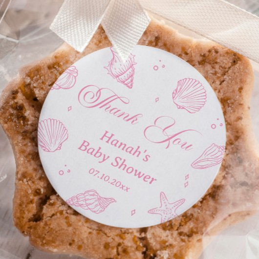 Pink Beach Coastal Baby Shower Thank You  ラウンドシール
