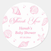 Pink Beach Coastal Baby Shower Thank You  ラウンドシール (正面)
