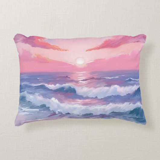 Pink Beach Ocean Shore Painted アクセントクッション (正面)