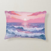 Pink Beach Ocean Shore Painted アクセントクッション (裏面)