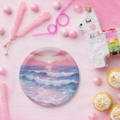 Pink Beach Ocean Shore Painted ペーパープレート (パーティー)