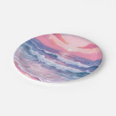 Pink Beach Ocean Shore Painted ペーパープレート (アングル)