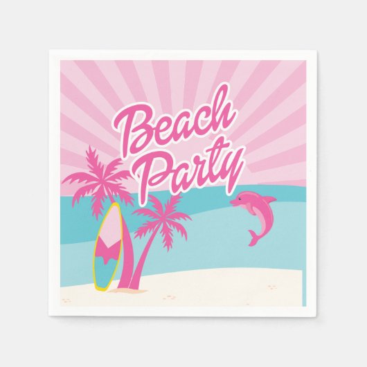 Pink Beach Palm Birthday スタンダードカクテルナプキン (正面)