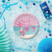 Pink Beach Palm Birthday ペーパープレート (パーティー)