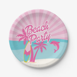 Pink Beach Palm Birthday ペーパープレート
