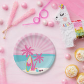 Pink Beach Palm Birthday ペーパープレート (パーティー)