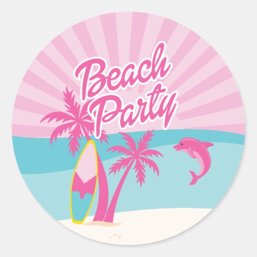 Pink Beach Palm Birthday ラウンドシール (正面)